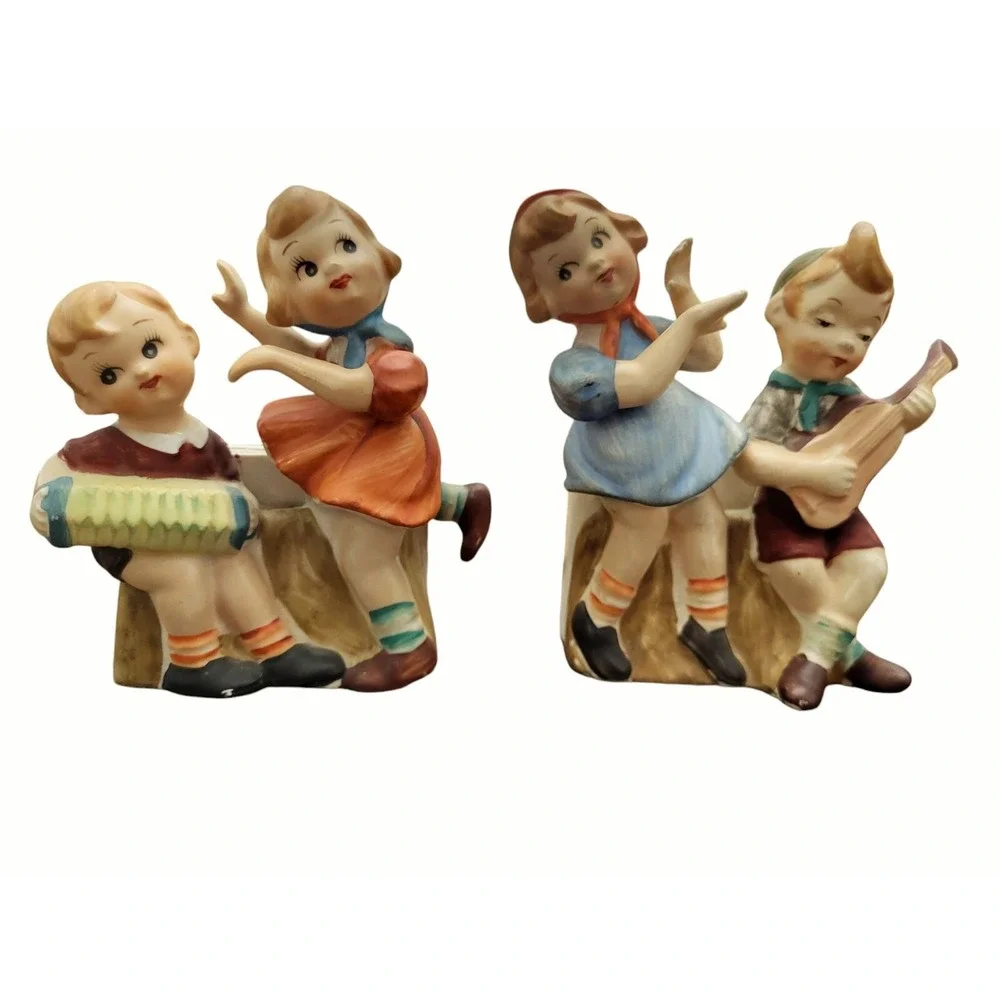 Vintage L&M Lipper & Mann Boy Girl Figure Sconce Wall Pocket Pair Japan 1956‎